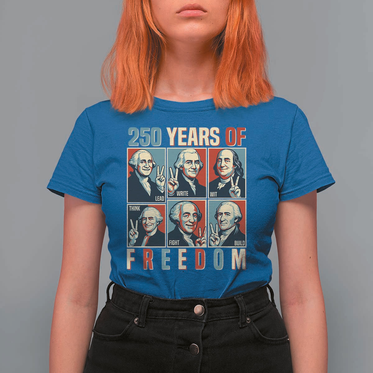Founding Fathers 250 Years of Freedom T Shirt For Women Patriotic Pop Art Style Semiquincentennial 2026 - Wonder Print Shop