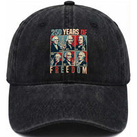 Founding Fathers 250 Years of Freedom Washed Cotton Baseball Cap Patriotic Pop Art Style Semiquincentennial 2026