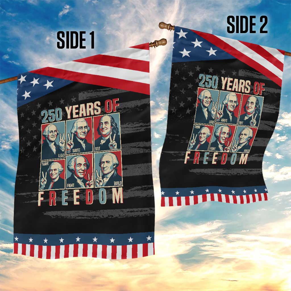 Founding Fathers 250 Years of Freedom Garden Flag Patriotic Pop Art Style Semiquincentennial 2026