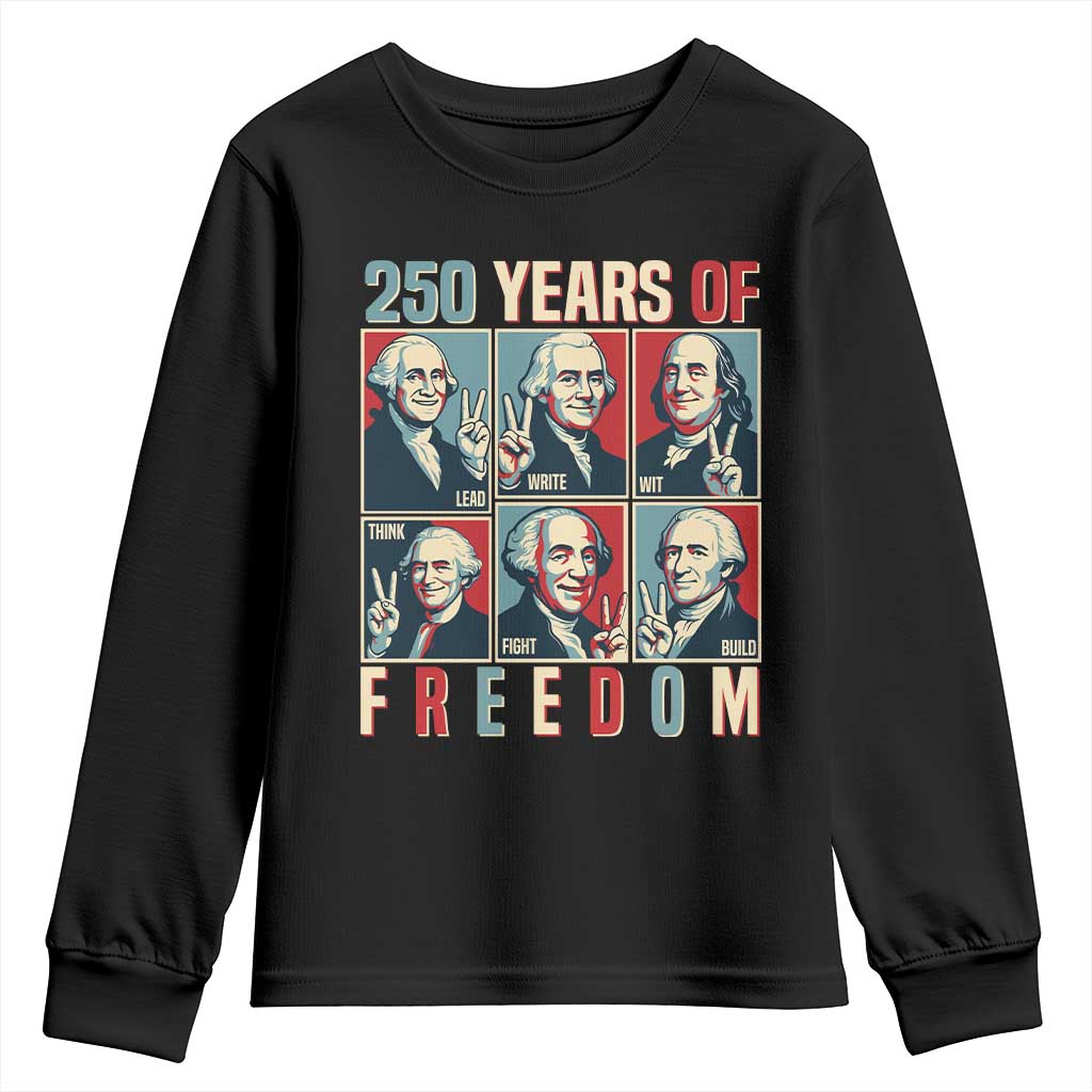 Founding Fathers 250 Years of Freedom Youth Sweatshirt Patriotic Pop Art Style Semiquincentennial 2026 - Wonder Print Shop