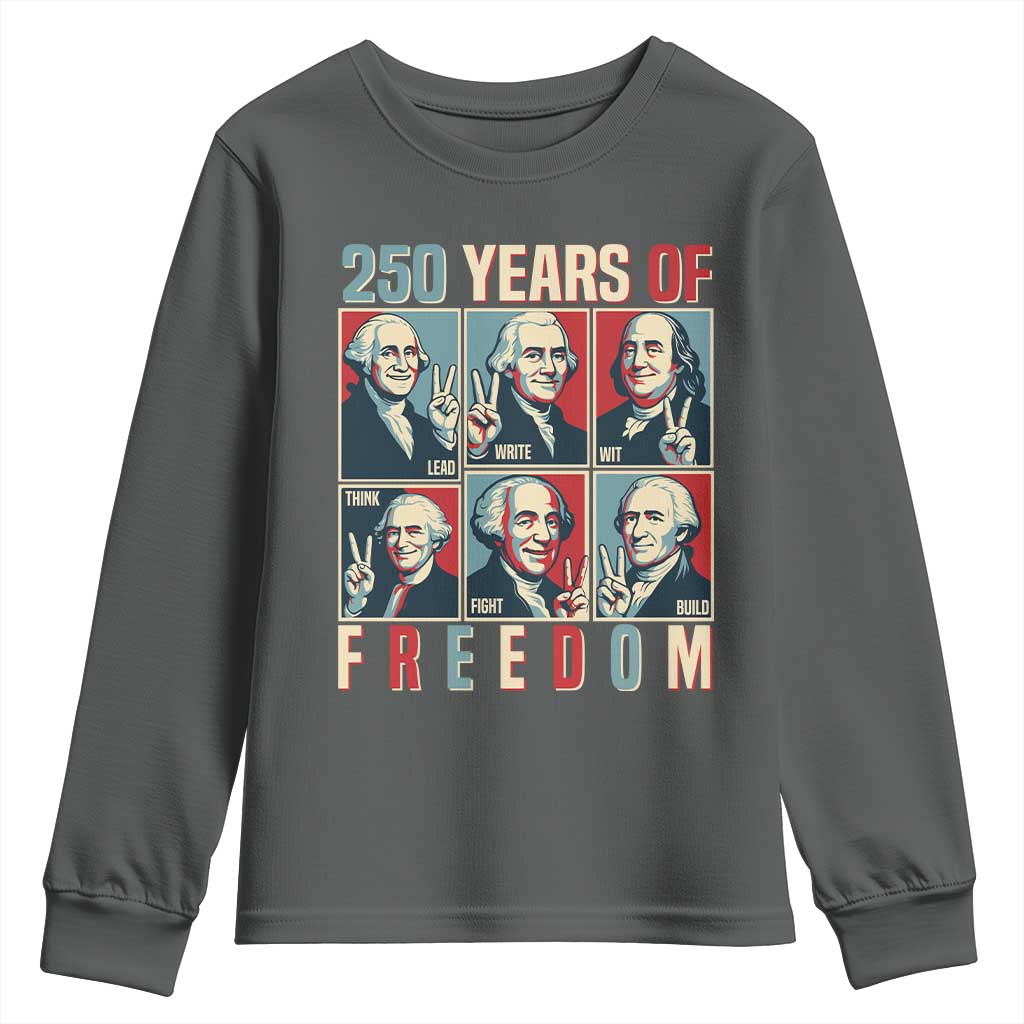 Founding Fathers 250 Years of Freedom Youth Sweatshirt Patriotic Pop Art Style Semiquincentennial 2026 - Wonder Print Shop