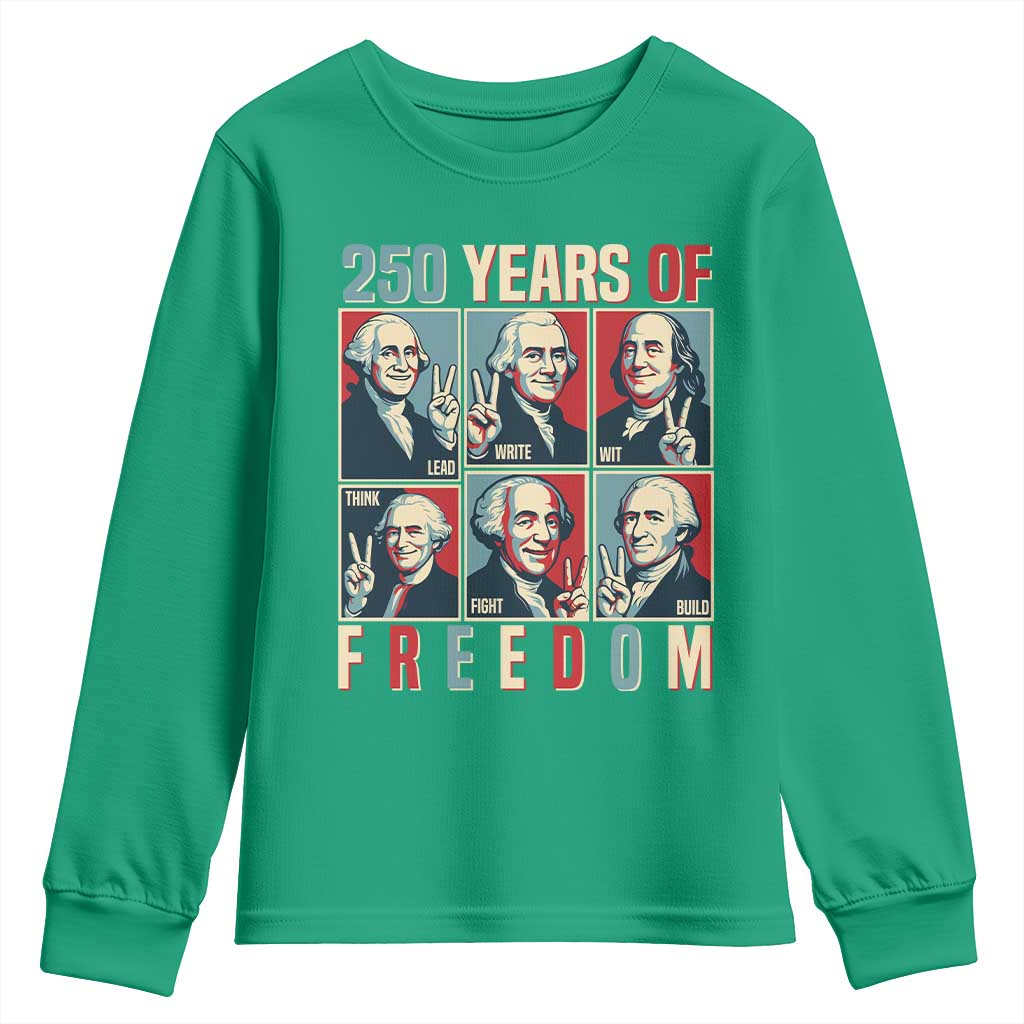 Founding Fathers 250 Years of Freedom Youth Sweatshirt Patriotic Pop Art Style Semiquincentennial 2026 - Wonder Print Shop