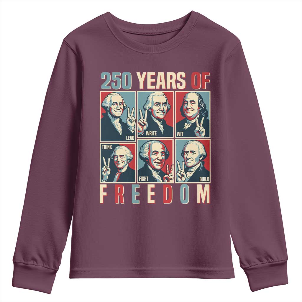 Founding Fathers 250 Years of Freedom Youth Sweatshirt Patriotic Pop Art Style Semiquincentennial 2026 - Wonder Print Shop