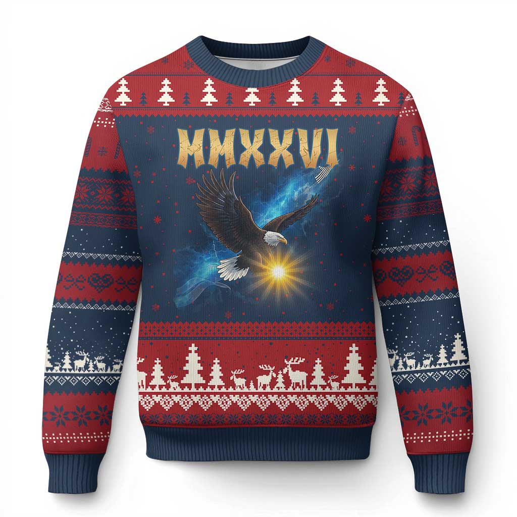 MMXXVI 2026 Eagle Ugly Christmas Sweater Epic Patriotic Capitol Flag USA 250th Anniversary - Wonder Print Shop