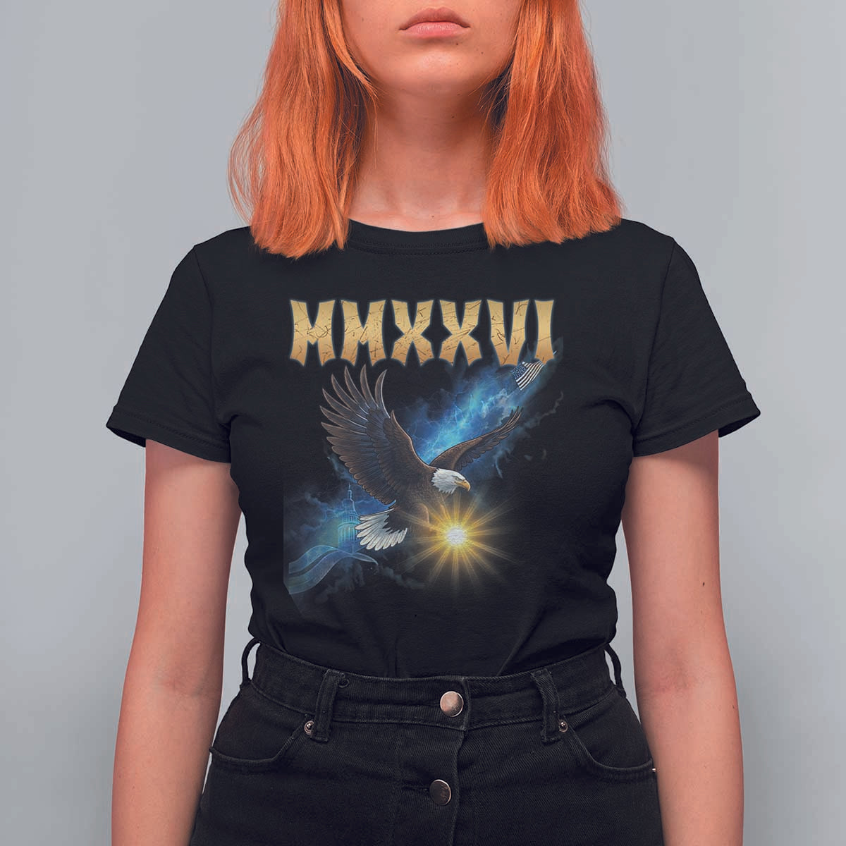 MMXXVI 2026 Eagle T Shirt For Women Epic Patriotic Capitol Flag USA 250th Anniversary - Wonder Print Shop