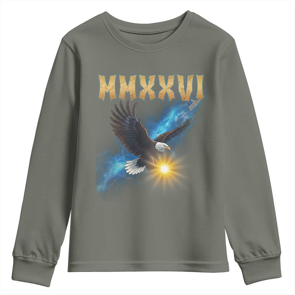 MMXXVI 2026 Eagle Youth Sweatshirt Epic Patriotic Capitol Flag USA 250th Anniversary - Wonder Print Shop