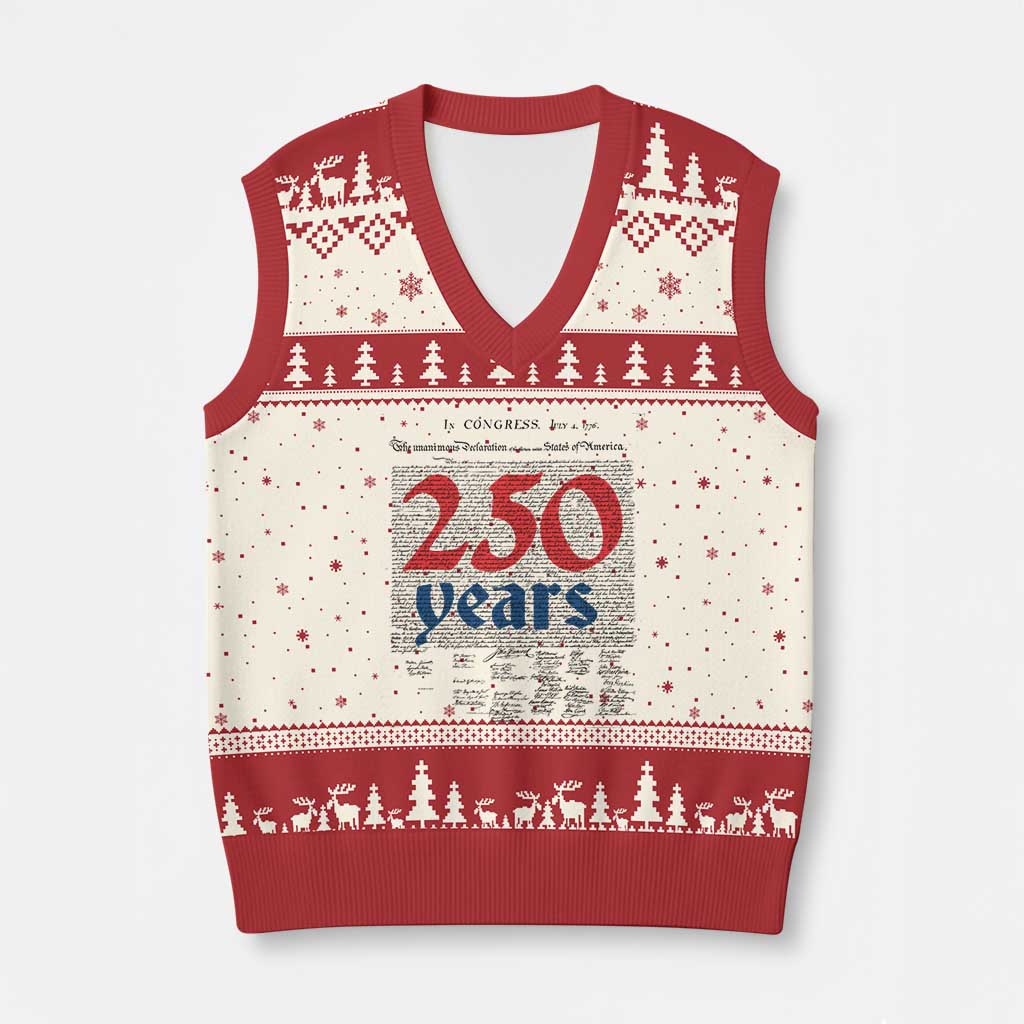 250 Years Declaration of Independence V-Neck Knit Sweater Vest Historic Patriotic 1776 to 2026 Semiquincentennial - Wonder Print Shop