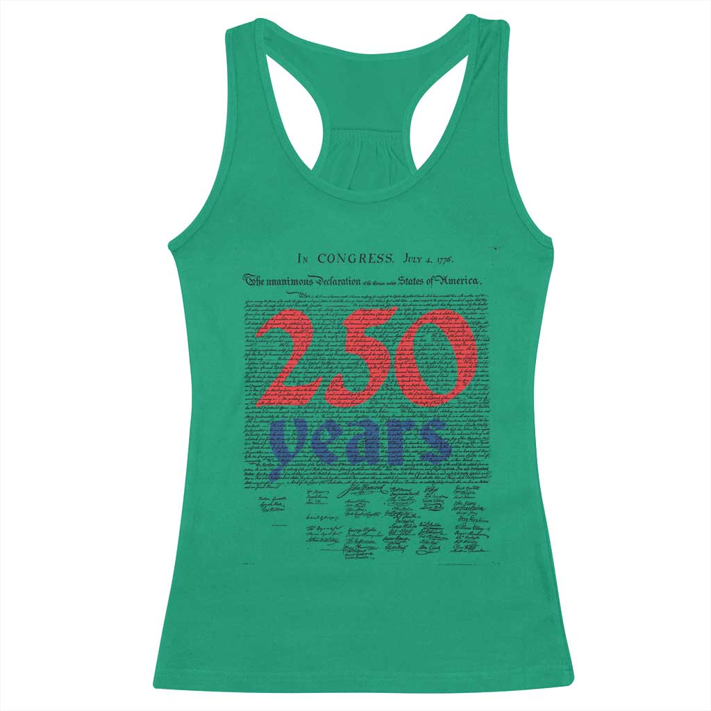 250 Years Declaration of Independence Racerback Tank Top Historic Patriotic 1776 to 2026 Semiquincentennial - Wonder Print Shop