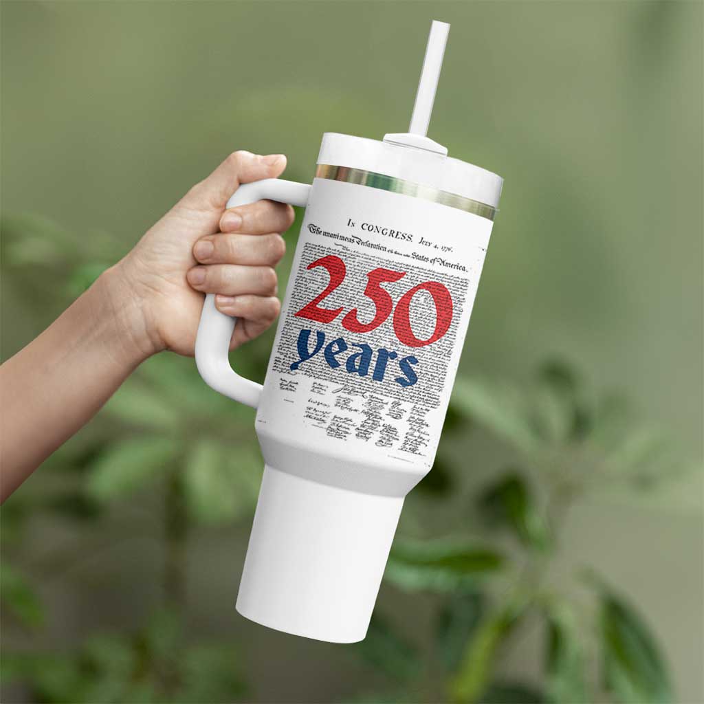 250 Years Declaration of Independence Tumbler With Handle Historic Patriotic 1776 to 2026 Semiquincentennial - Wonder Print Shop