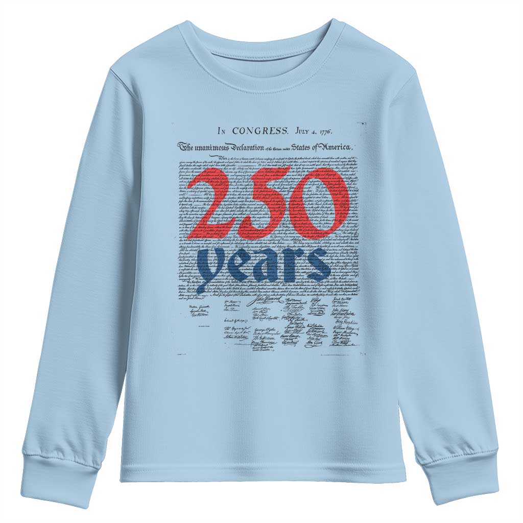 250 Years Declaration of Independence Youth Sweatshirt Historic Patriotic 1776 to 2026 Semiquincentennial - Wonder Print Shop