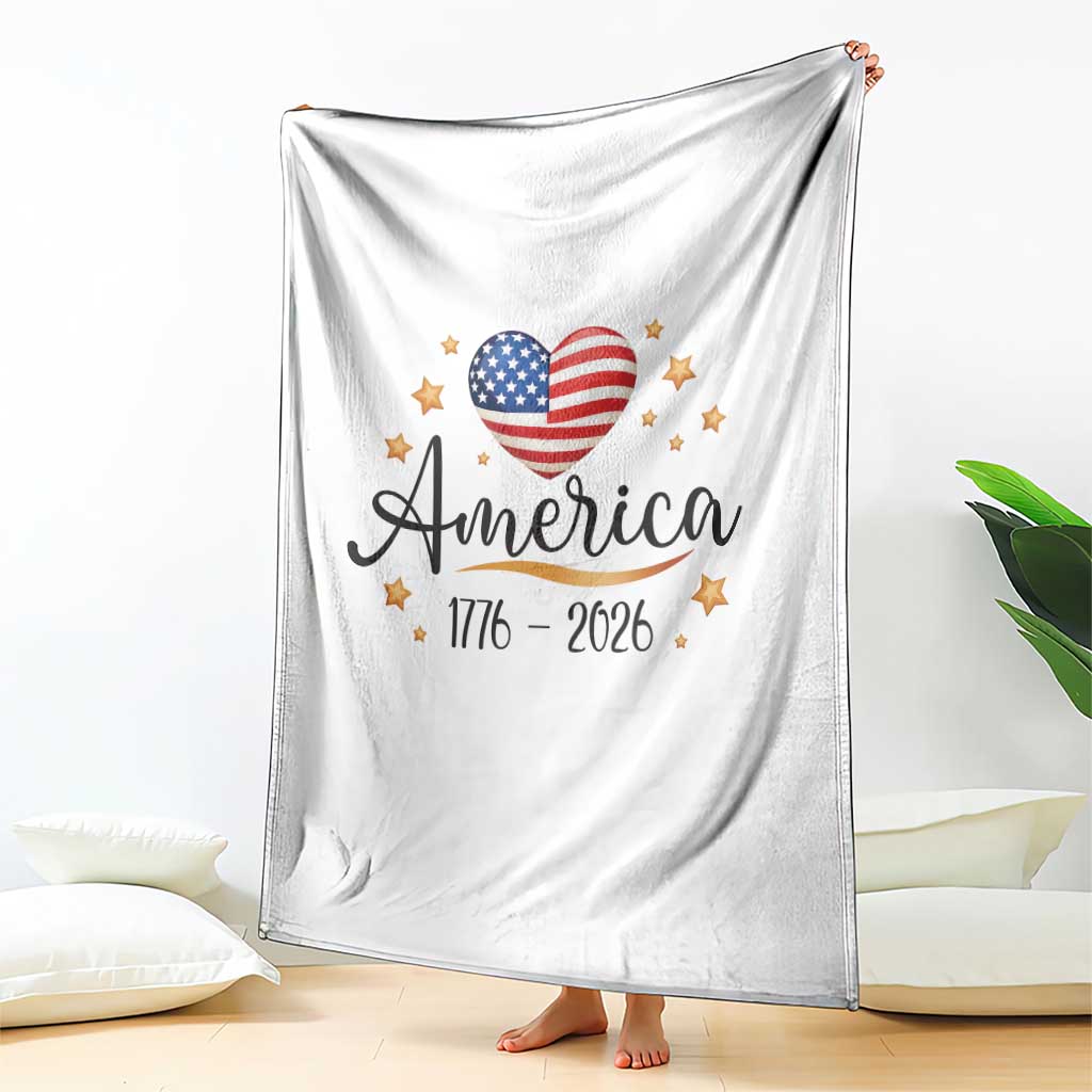 America Heart 250 Years Throw Blanket US Semiquincentennial Cute Patriotic 1776 to 2026 - Wonder Print Shop