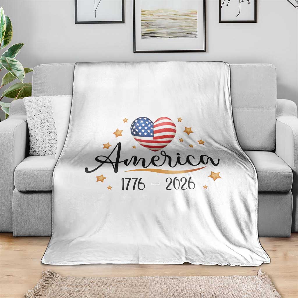 America Heart 250 Years Throw Blanket US Semiquincentennial Cute Patriotic 1776 to 2026 - Wonder Print Shop