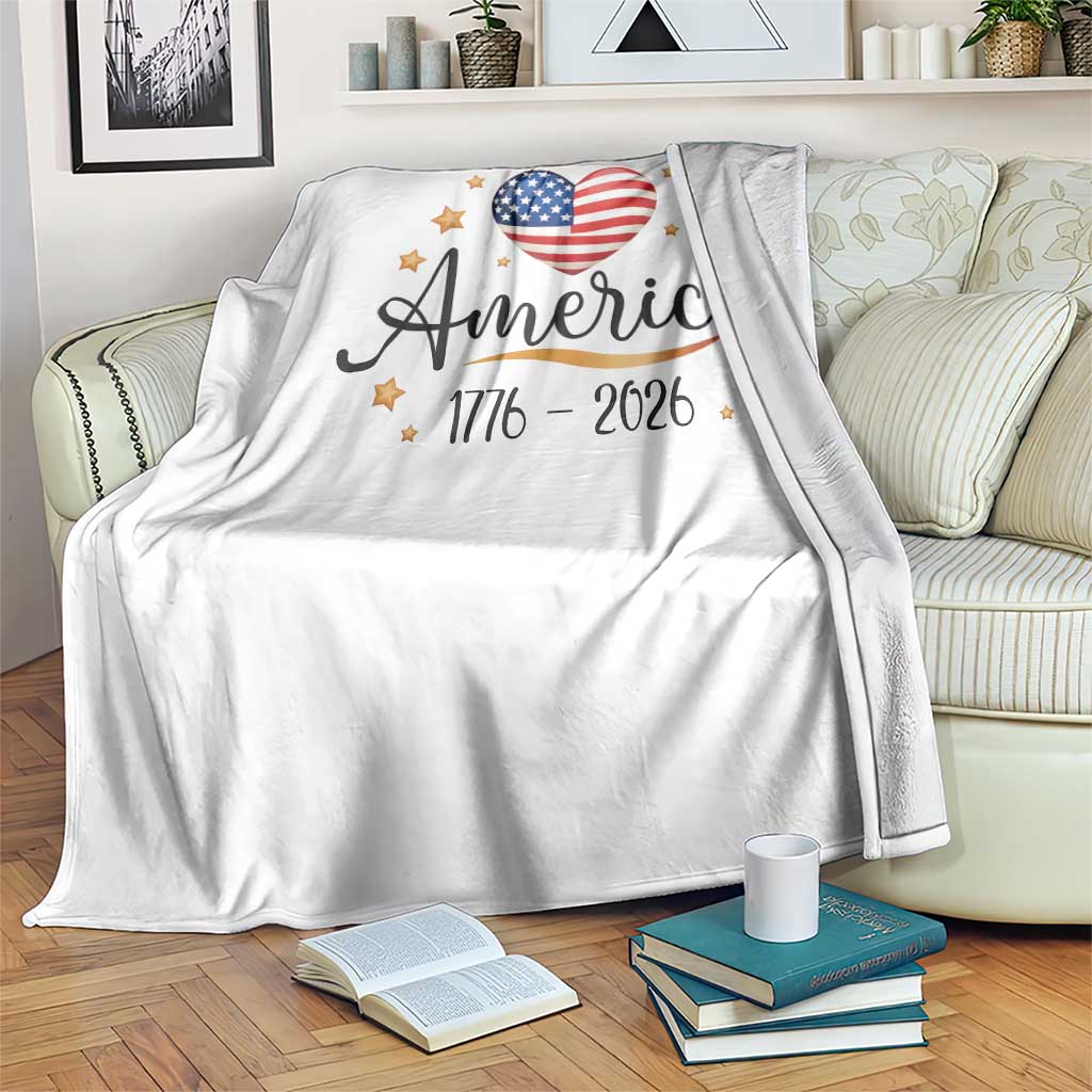 America Heart 250 Years Throw Blanket US Semiquincentennial Cute Patriotic 1776 to 2026 - Wonder Print Shop