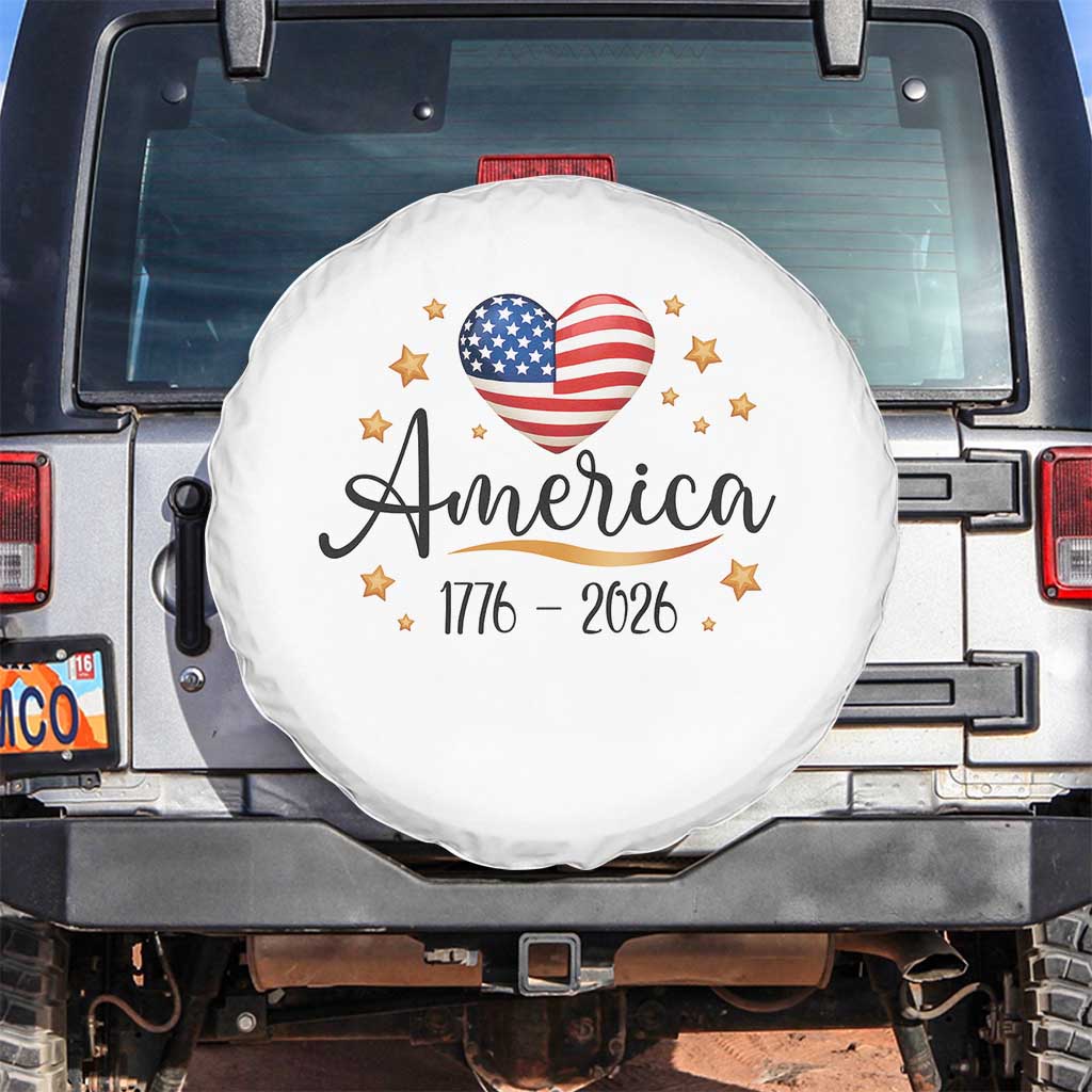 America Heart 250 Years Spare Tire Cover US Semiquincentennial Cute Patriotic 1776 to 2026 - Wonder Print Shop