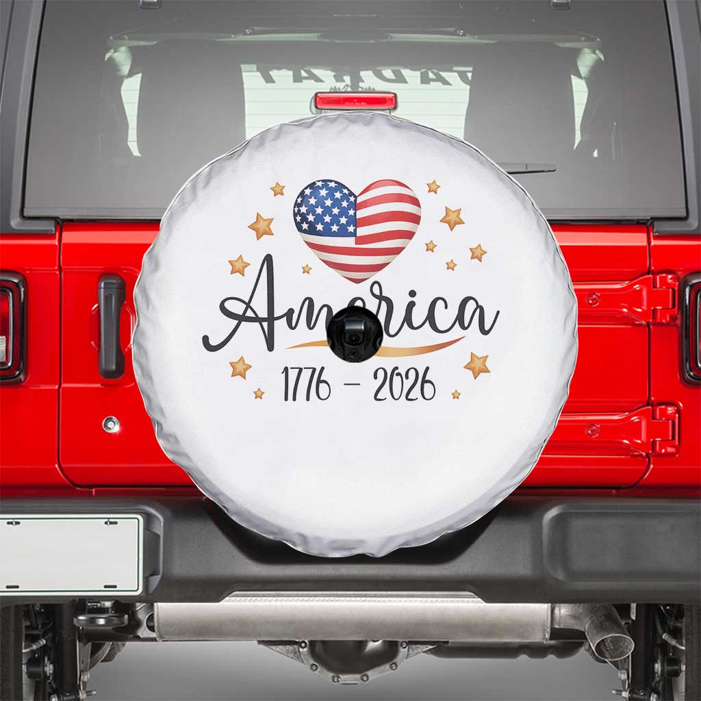 America Heart 250 Years Spare Tire Cover US Semiquincentennial Cute Patriotic 1776 to 2026 - Wonder Print Shop