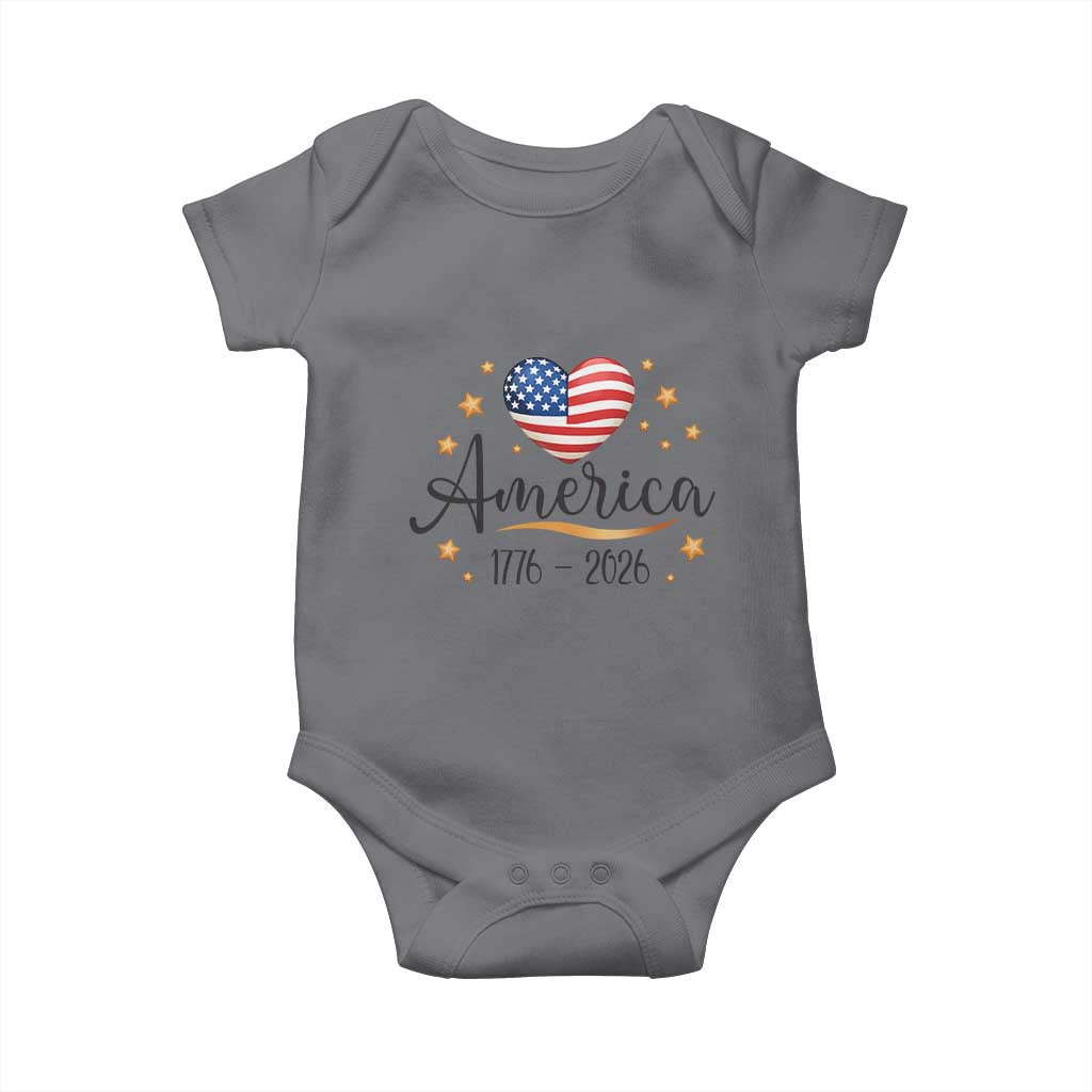 America Heart 250 Years Baby Onesie US Semiquincentennial Cute Patriotic 1776 to 2026 - Wonder Print Shop