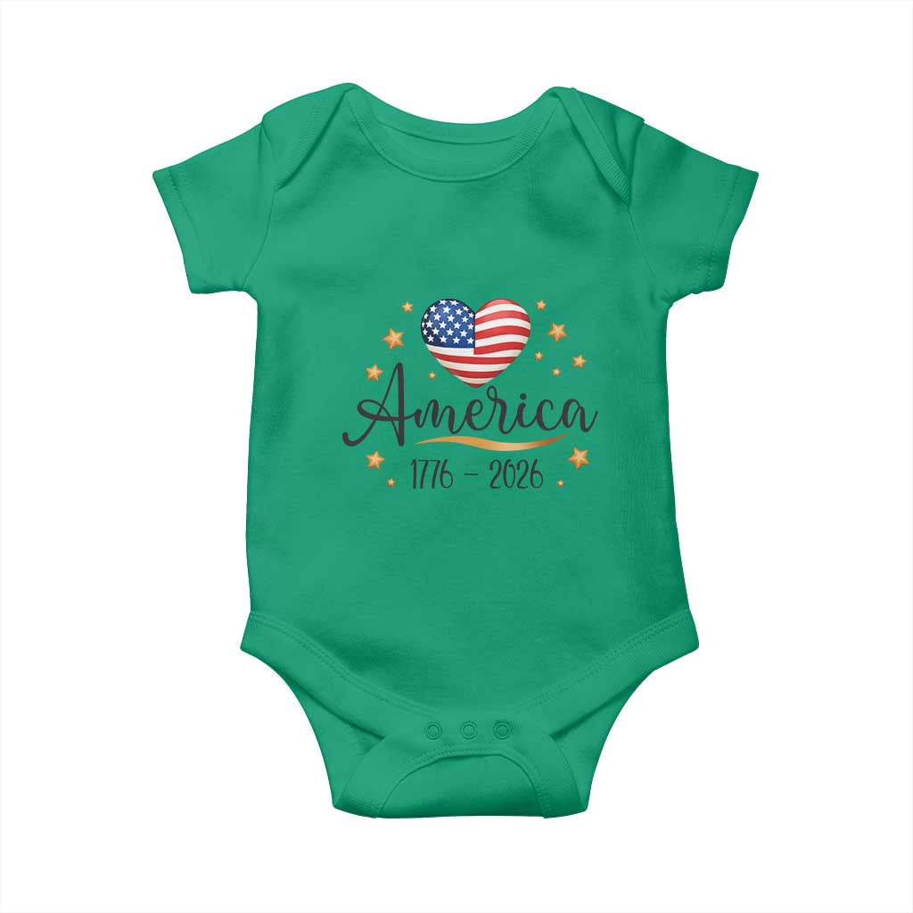 America Heart 250 Years Baby Onesie US Semiquincentennial Cute Patriotic 1776 to 2026 - Wonder Print Shop