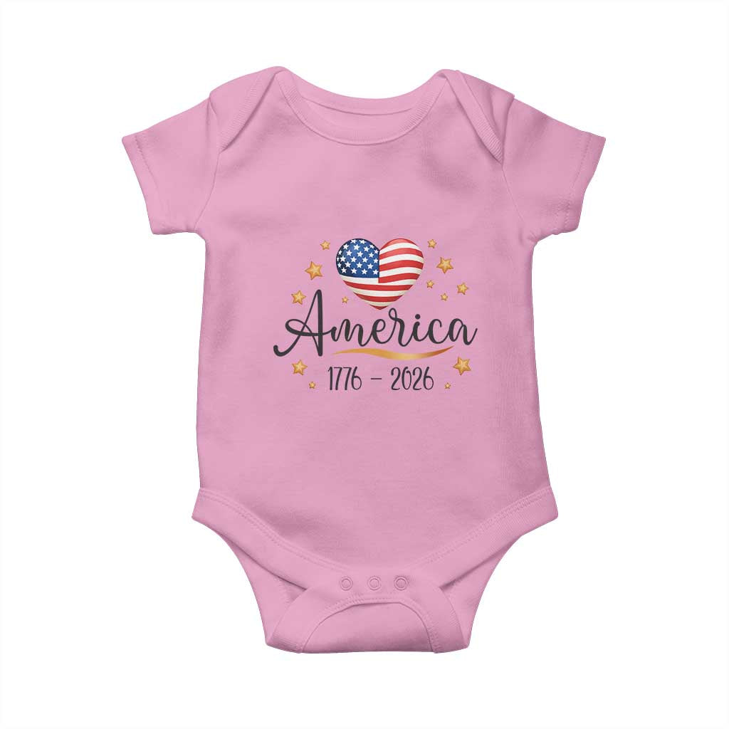 America Heart 250 Years Baby Onesie US Semiquincentennial Cute Patriotic 1776 to 2026 - Wonder Print Shop