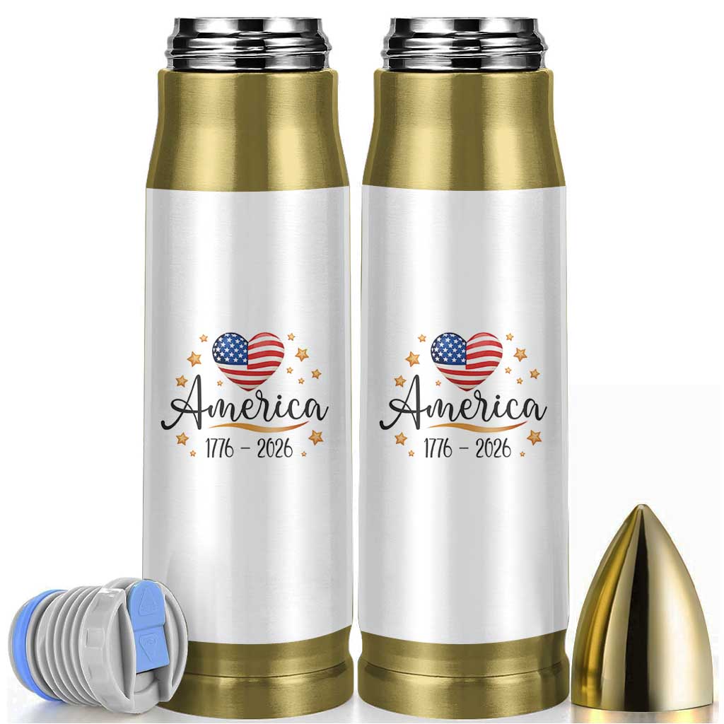 America Heart 250 Years Bullet Tumbler US Semiquincentennial Cute Patriotic 1776 to 2026 - Wonder Print Shop