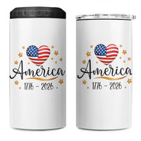 America Heart 250 Years 4 in 1 Can Cooler Tumbler US Semiquincentennial Cute Patriotic 1776 to 2026 - Wonder Print Shop