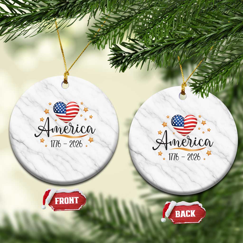 America Heart 250 Years Ceramic Ornament US Semiquincentennial Cute Patriotic 1776 to 2026 - Wonder Print Shop
