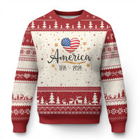 America Heart 250 Years Ugly Christmas Sweater US Semiquincentennial Cute Patriotic 1776 to 2026 - Wonder Print Shop