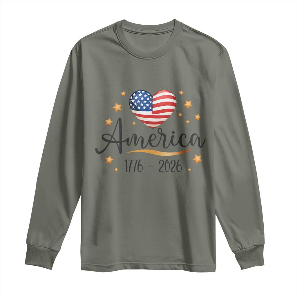 America Heart 250 Years Long Sleeve Shirt US Semiquincentennial Cute Patriotic 1776 to 2026 - Wonder Print Shop