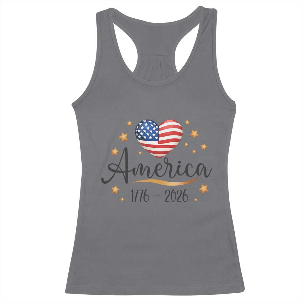 America Heart 250 Years Racerback Tank Top US Semiquincentennial Cute Patriotic 1776 to 2026 - Wonder Print Shop