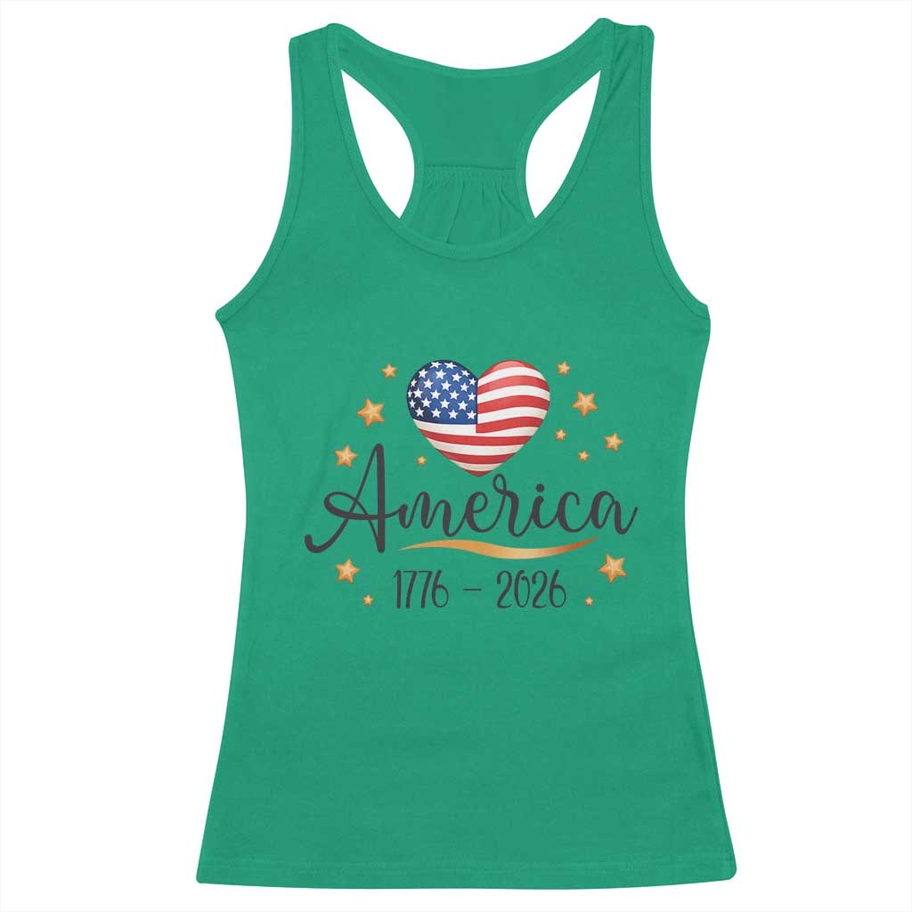 America Heart 250 Years Racerback Tank Top US Semiquincentennial Cute Patriotic 1776 to 2026 - Wonder Print Shop
