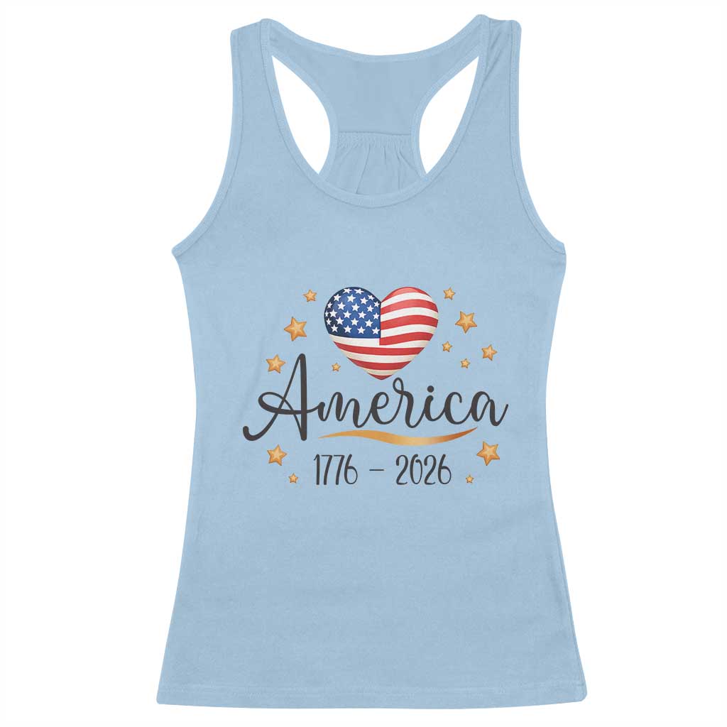 America Heart 250 Years Racerback Tank Top US Semiquincentennial Cute Patriotic 1776 to 2026 - Wonder Print Shop