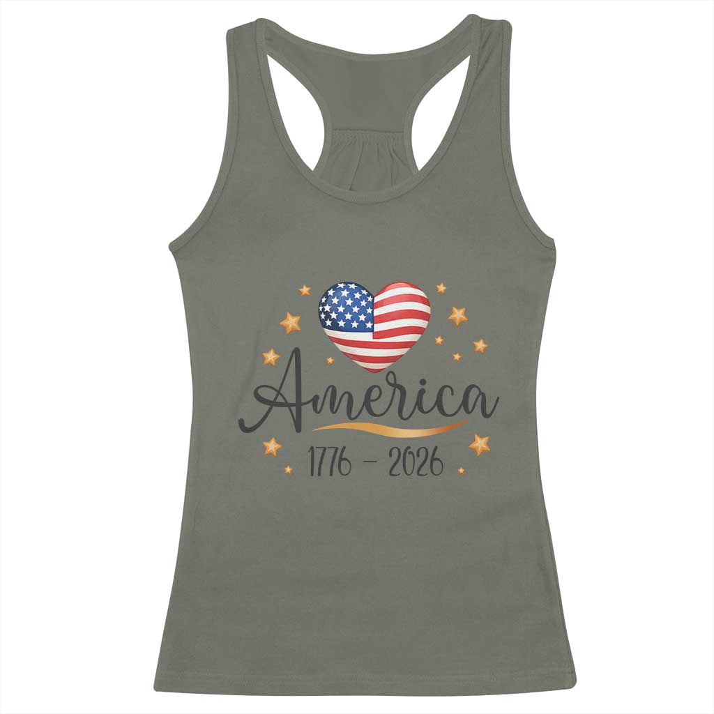 America Heart 250 Years Racerback Tank Top US Semiquincentennial Cute Patriotic 1776 to 2026 - Wonder Print Shop