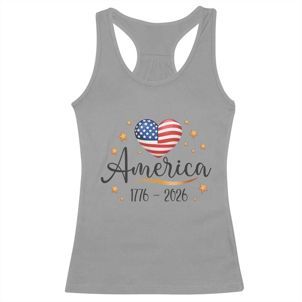 America Heart 250 Years Racerback Tank Top US Semiquincentennial Cute Patriotic 1776 to 2026 - Wonder Print Shop