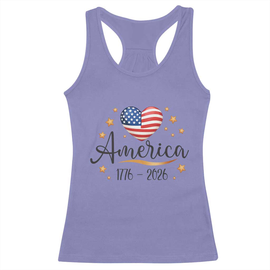 America Heart 250 Years Racerback Tank Top US Semiquincentennial Cute Patriotic 1776 to 2026 - Wonder Print Shop
