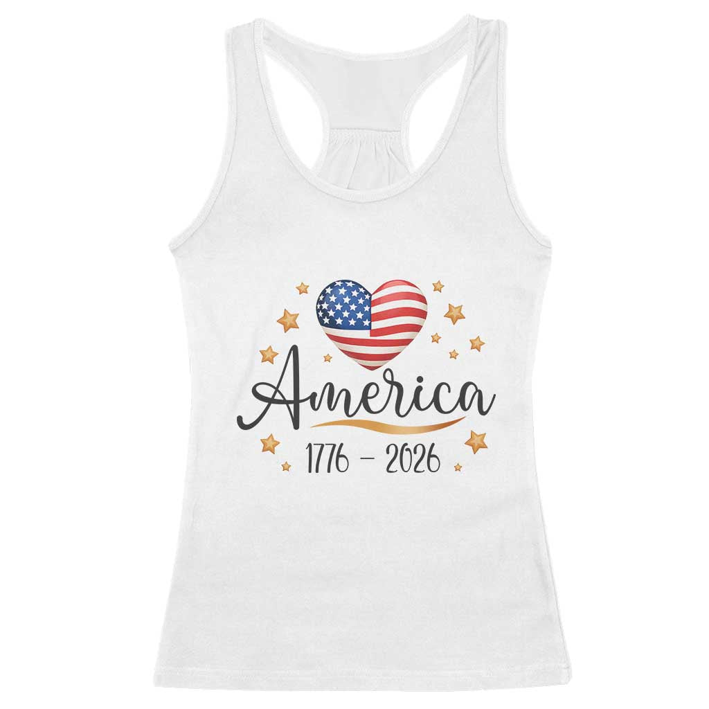 America Heart 250 Years Racerback Tank Top US Semiquincentennial Cute Patriotic 1776 to 2026 - Wonder Print Shop