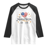 America Heart 250 Years Raglan Shirt US Semiquincentennial Cute Patriotic 1776 to 2026 - Wonder Print Shop