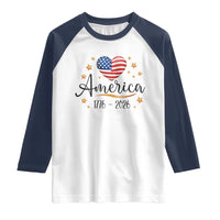 America Heart 250 Years Raglan Shirt US Semiquincentennial Cute Patriotic 1776 to 2026 - Wonder Print Shop