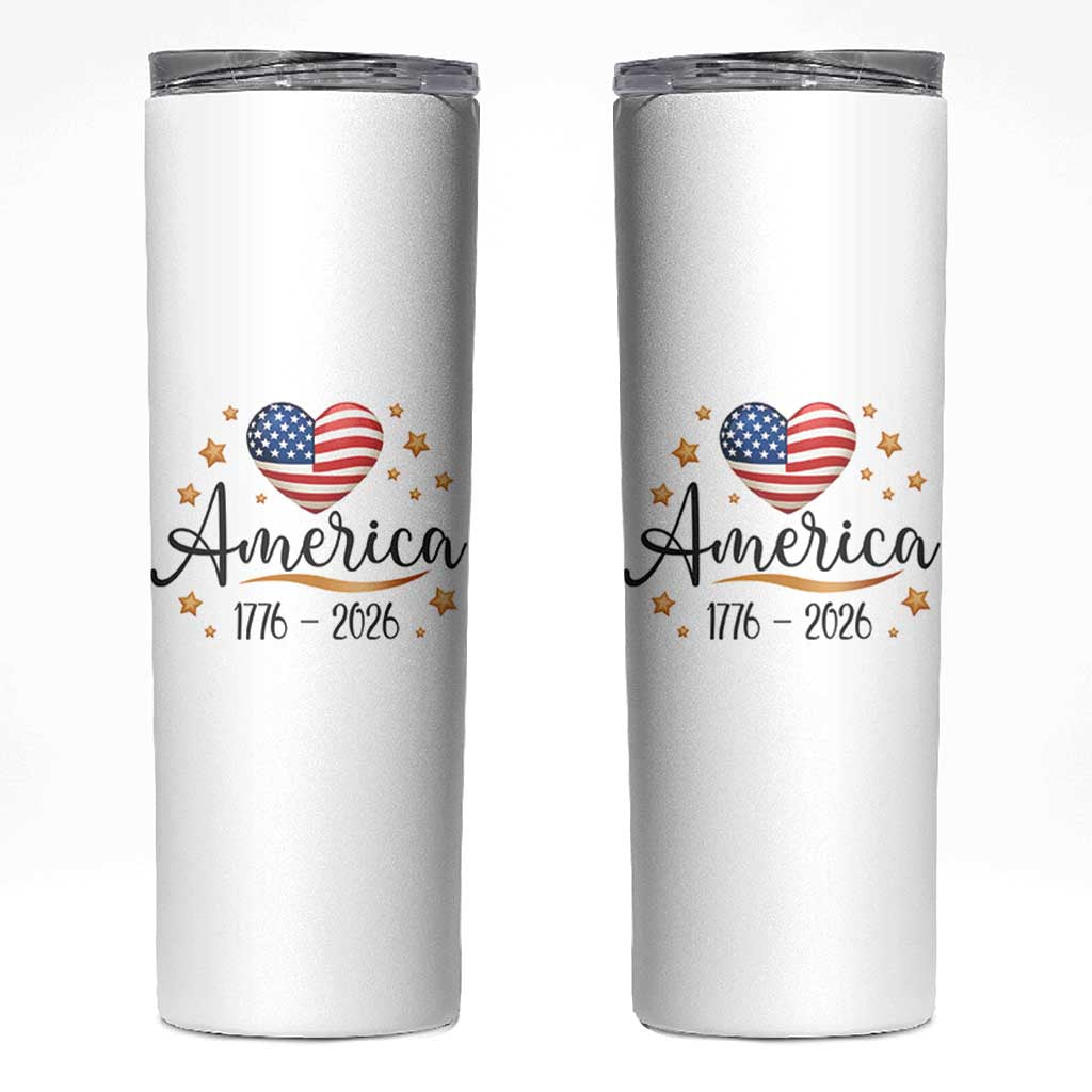 America Heart 250 Years Skinny Tumbler US Semiquincentennial Cute Patriotic 1776 to 2026 - Wonder Print Shop