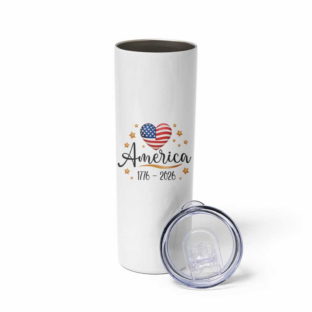 America Heart 250 Years Skinny Tumbler US Semiquincentennial Cute Patriotic 1776 to 2026 - Wonder Print Shop