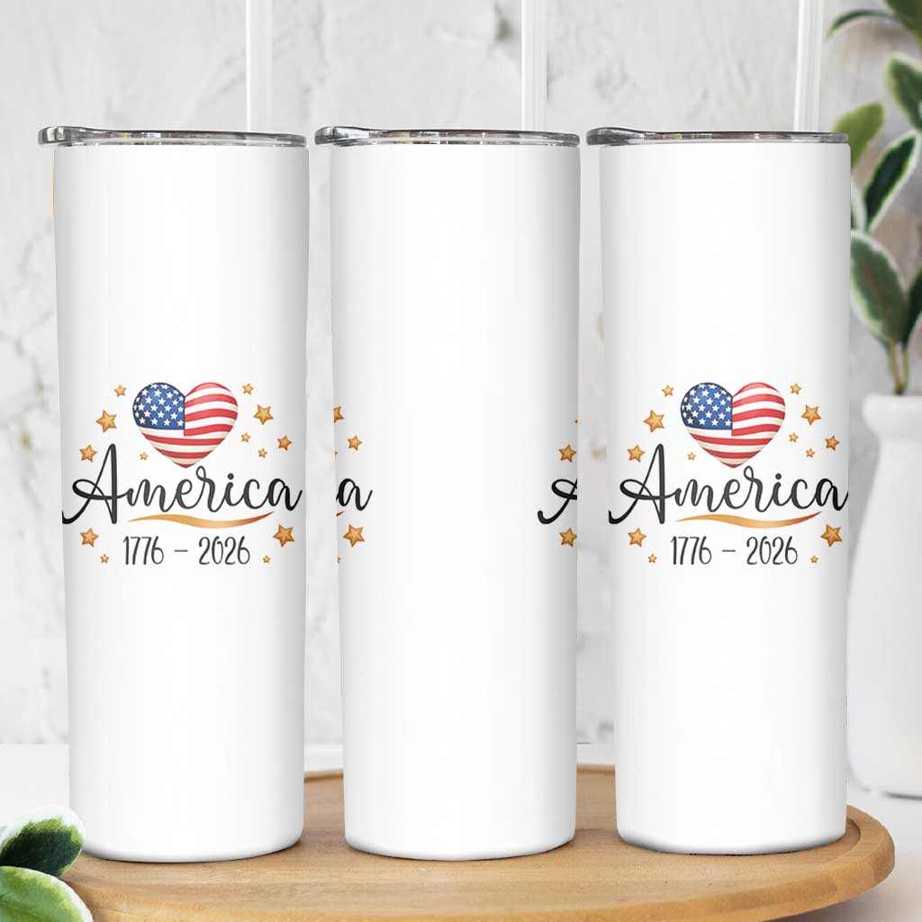 America Heart 250 Years Skinny Tumbler US Semiquincentennial Cute Patriotic 1776 to 2026 - Wonder Print Shop