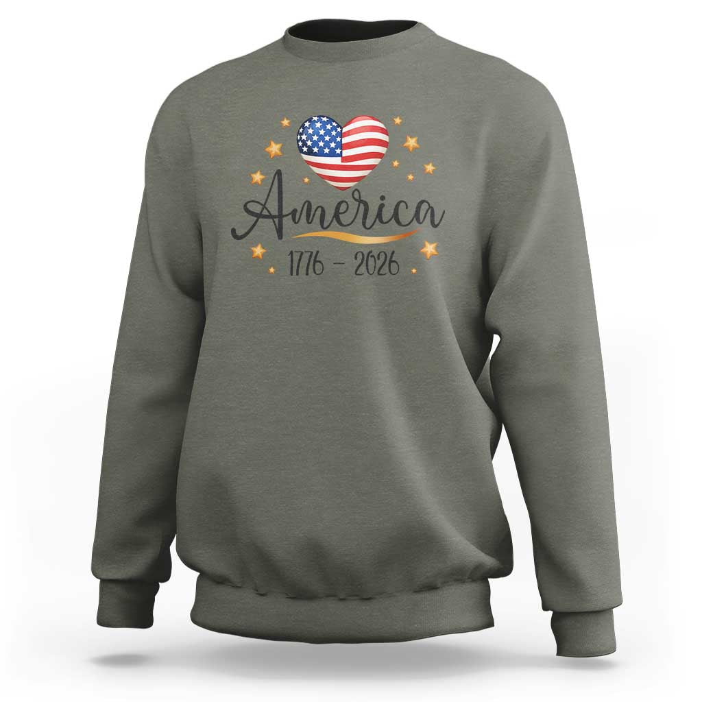 America Heart 250 Years Sweatshirt US Semiquincentennial Cute Patriotic 1776 to 2026 - Wonder Print Shop