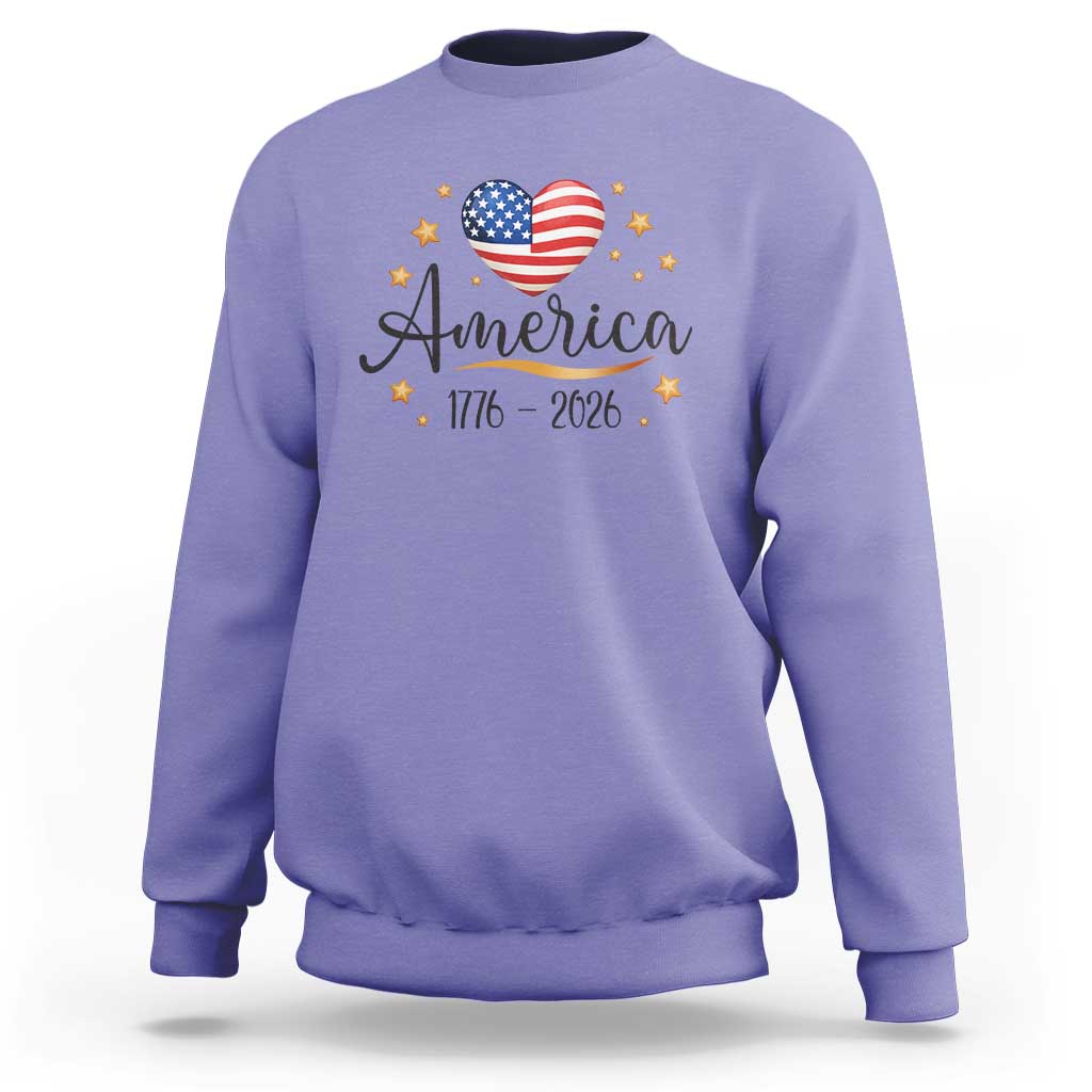 America Heart 250 Years Sweatshirt US Semiquincentennial Cute Patriotic 1776 to 2026 - Wonder Print Shop