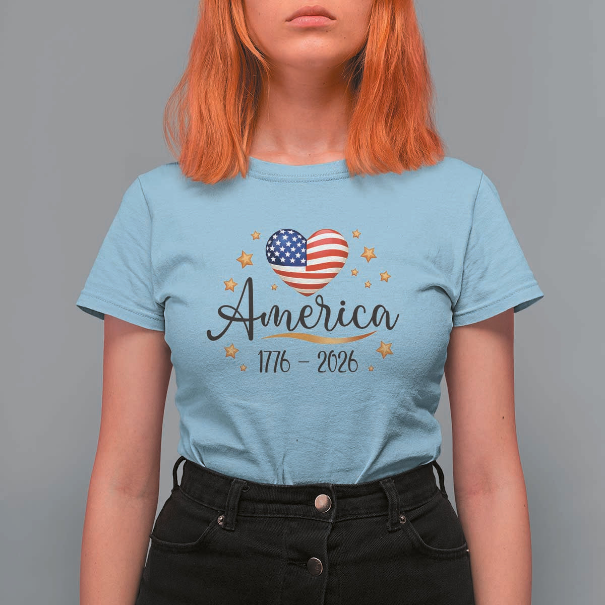 America Heart 250 Years T Shirt For Women US Semiquincentennial Cute Patriotic 1776 to 2026 - Wonder Print Shop