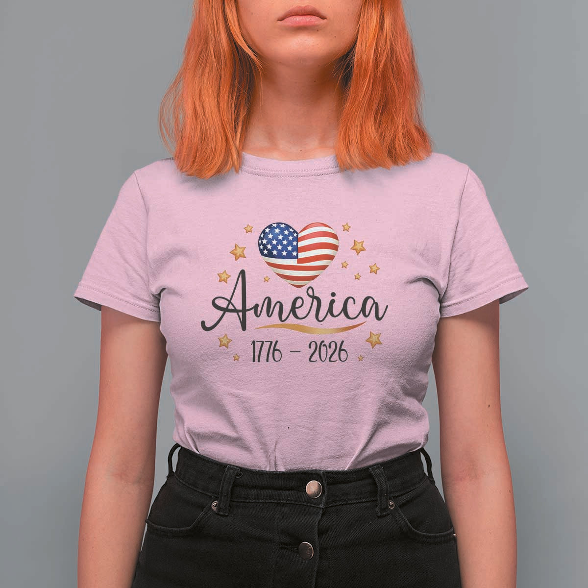 America Heart 250 Years T Shirt For Women US Semiquincentennial Cute Patriotic 1776 to 2026 - Wonder Print Shop