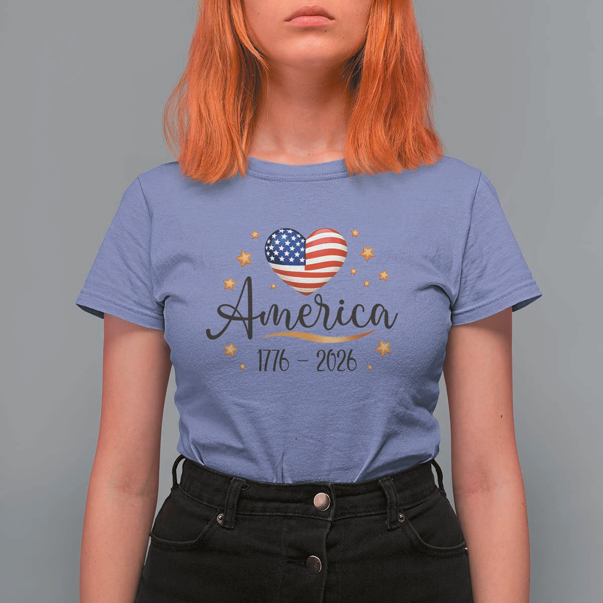 America Heart 250 Years T Shirt For Women US Semiquincentennial Cute Patriotic 1776 to 2026 - Wonder Print Shop