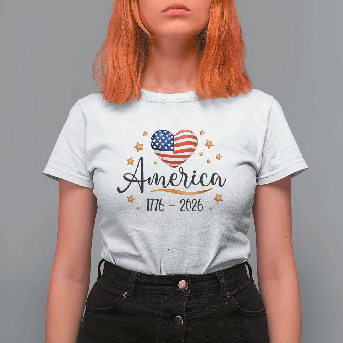 America Heart 250 Years T Shirt For Women US Semiquincentennial Cute Patriotic 1776 to 2026 - Wonder Print Shop