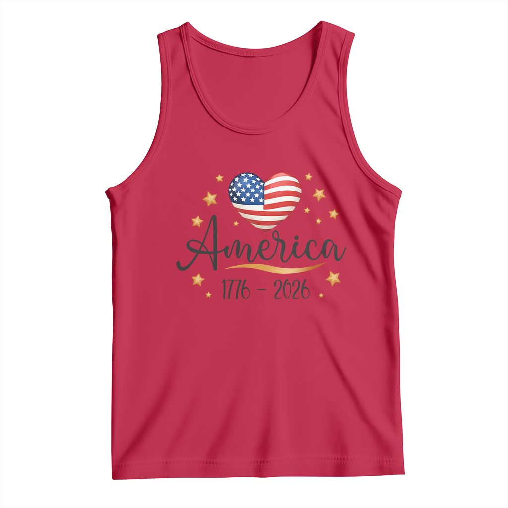 America Heart 250 Years Tank Top US Semiquincentennial Cute Patriotic 1776 to 2026 - Wonder Print Shop