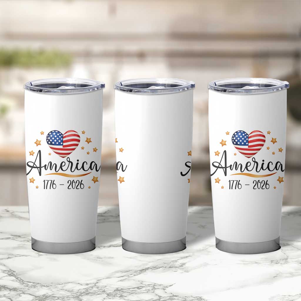 America Heart 250 Years Tumbler Cup US Semiquincentennial Cute Patriotic 1776 to 2026 - Wonder Print Shop