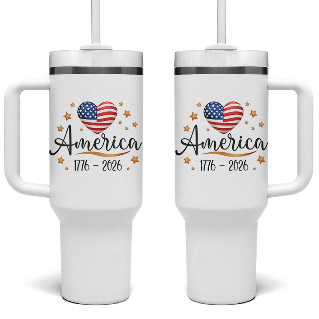 America Heart 250 Years Tumbler With Handle US Semiquincentennial Cute Patriotic 1776 to 2026 - Wonder Print Shop