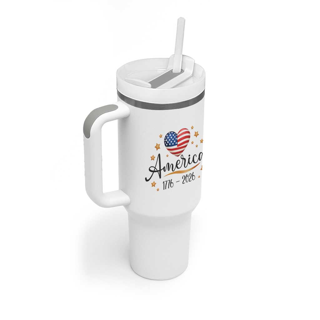 America Heart 250 Years Tumbler With Handle US Semiquincentennial Cute Patriotic 1776 to 2026 - Wonder Print Shop