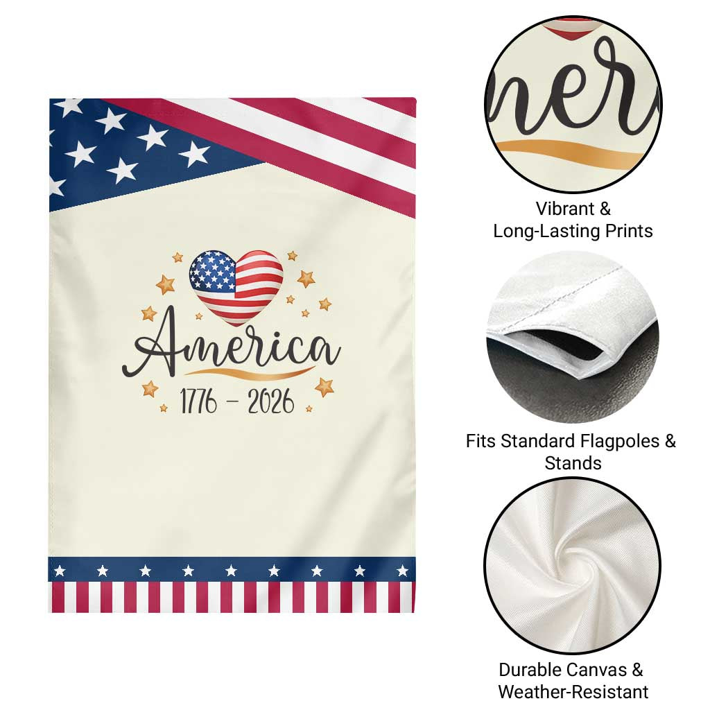 America Heart 250 Years Garden Flag US Semiquincentennial Cute Patriotic 1776 to 2026